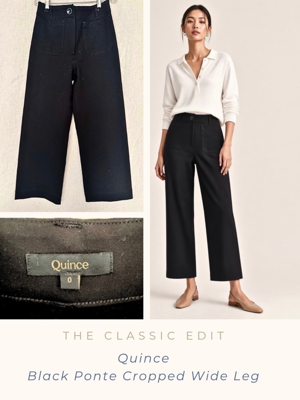 Quince Black Cropped Wide-Leg Ponte Pants